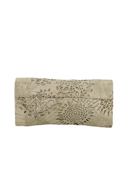 R&Y Augousti Womens Laser Cut Detail Leather Long Wallet Beige