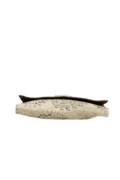R&Y Augousti Womens Laser Cut Detail Leather Long Wallet Beige