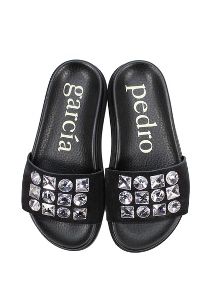 Pedro Garcia Womens Suede Jeweled Dolomita Sandals Black Size 36 6