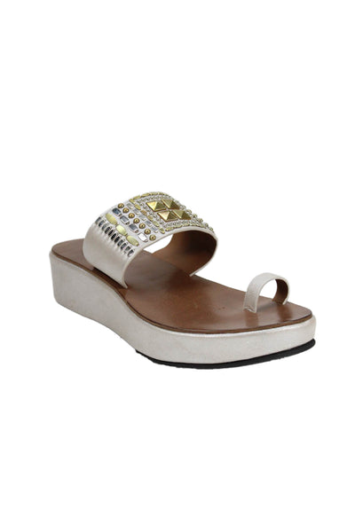 Calleen Cordero Womens Leather Studded Kenji S Platform Sandals Silver Size 9