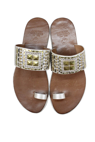 Calleen Cordero Womens Leather Studded Kenji S Platform Sandals Silver Size 9