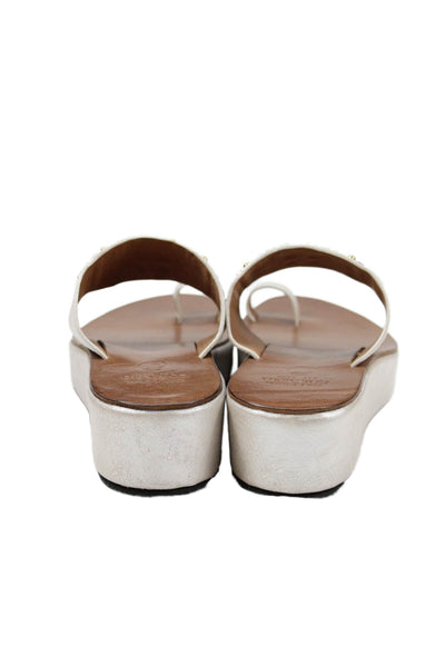 Calleen Cordero Womens Leather Studded Kenji S Platform Sandals Silver Size 9