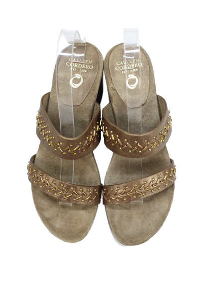 Calleen Cordero Womens Leather Kiva 200 Platform Sandal Heels Brown Size 9