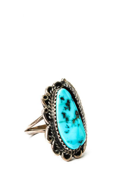 Designer Womens 925 Silver Turquoise w Matrix Ring Sz 5 6.5g