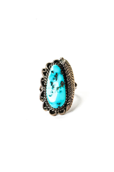 Designer Womens 925 Silver Turquoise w Matrix Ring Sz 5 6.5g