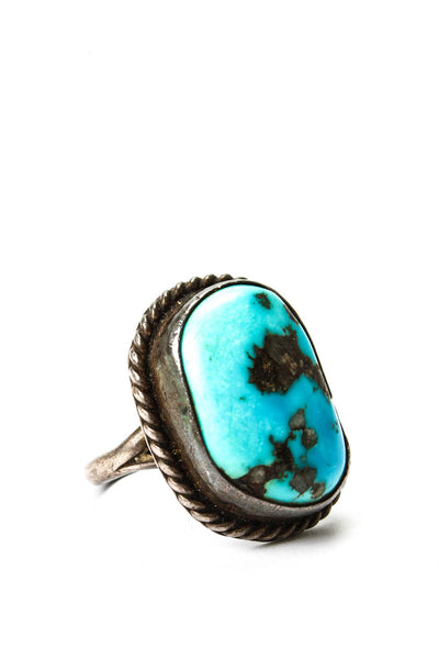 Designer Womens 925 Silver Turquoise Feather Motif Ring Sz 6.5 5.5g