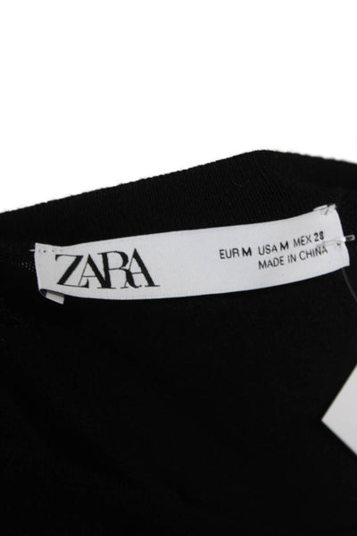 Zara Womens Basic Viscose Black Long Sleeve Round Neck T-Shirt Size M