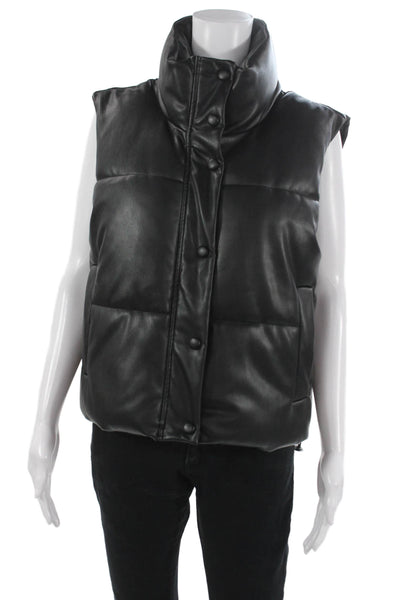 Zara Womens Puffer Jacket Black Button Polyester Sleeveless Size L