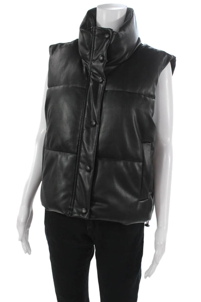 Zara Womens Puffer Jacket Black Button Polyester Sleeveless Size L