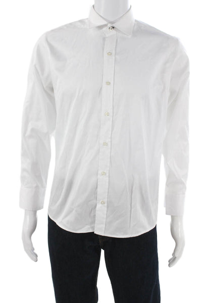 Peter Elliot Mens White Cotton Collared Long Sleeve Button-Up Shirt Size M