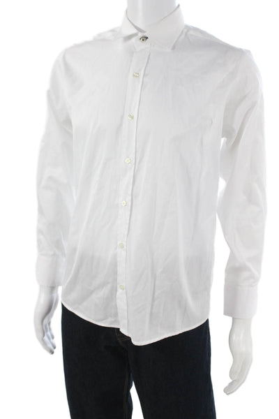 Peter Elliot Mens White Cotton Collared Long Sleeve Button-Up Shirt Size M