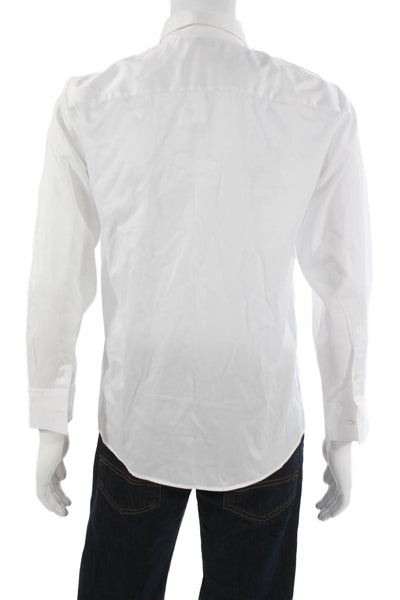 Peter Elliot Mens White Cotton Collared Long Sleeve Button-Up Shirt Size M