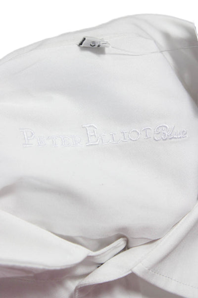 Peter Elliot Mens White Cotton Collared Long Sleeve Button-Up Shirt Size M