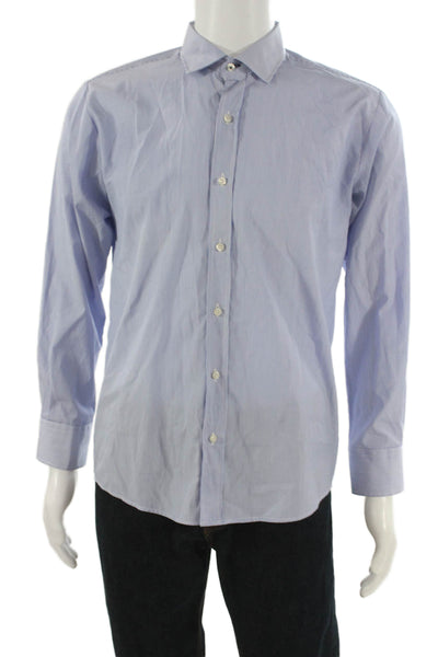 Peter Elliot Mens Blue Striped Cotton Collared Dress Shirt Size 19.5