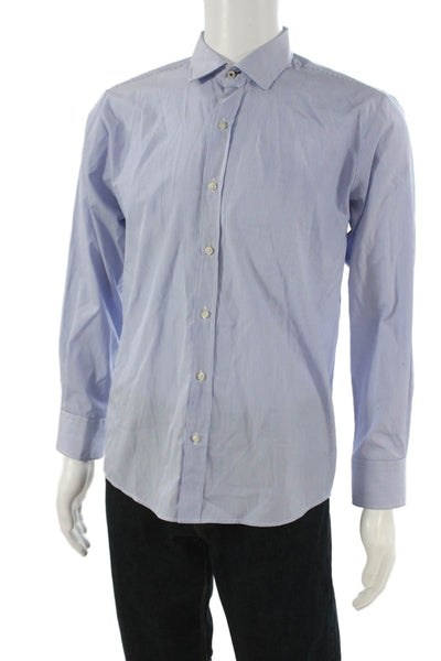 Peter Elliot Mens Blue Striped Cotton Collared Dress Shirt Size 19.5
