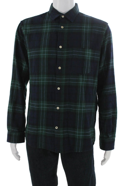 No Nationality Mens Button Down Plaid Blue Cotton Long Sleeve Shirt Size L