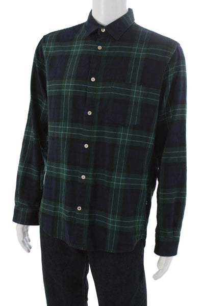No Nationality Mens Button Down Plaid Blue Cotton Long Sleeve Shirt Size L