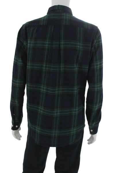 No Nationality Mens Button Down Plaid Blue Cotton Long Sleeve Shirt Size L