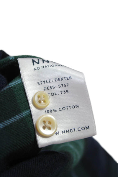 No Nationality Mens Button Down Plaid Blue Cotton Long Sleeve Shirt Size L