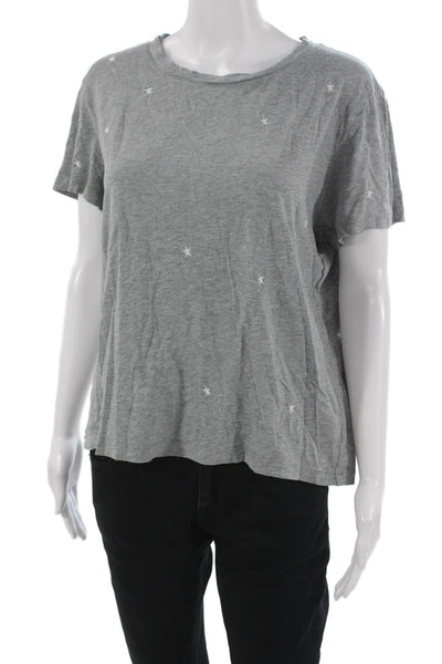 Rails Womens Basic Star Gray Round Neck Short Sleeve T-Shirt Cotton Size L