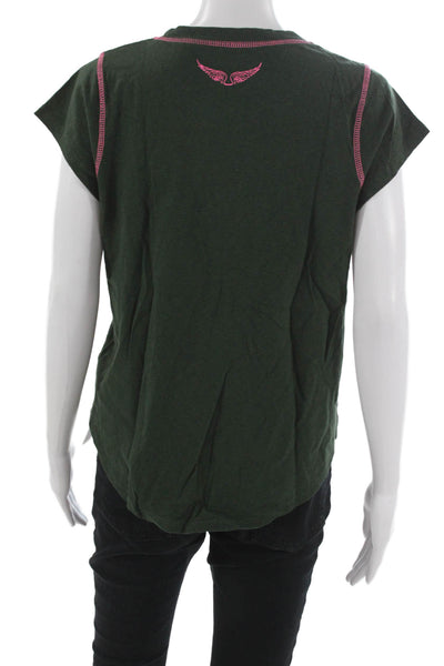 Zadig & Voltaire Women Basic Green Cotton Crew Neck Short Sleeve T-Shirt Size M