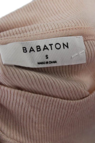Babaton Womens Cropped T Shirt Mock Neck Beige Rayon Short Sleeve Size S