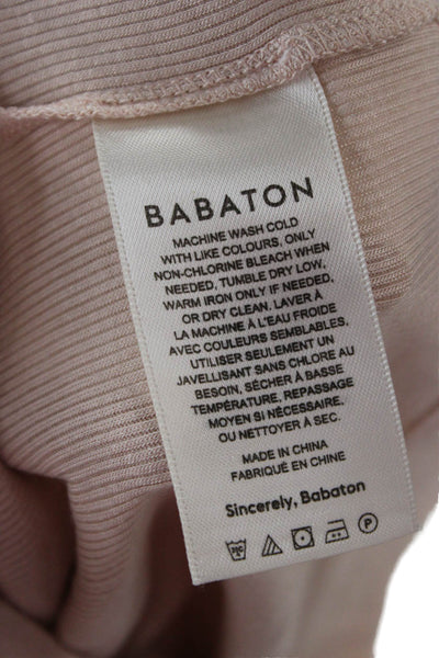 Babaton Womens Cropped T Shirt Mock Neck Beige Rayon Short Sleeve Size S