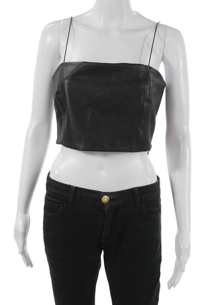 Zara Women Cropped Tank Black Square Neck PU Zip Sleeveless Size M