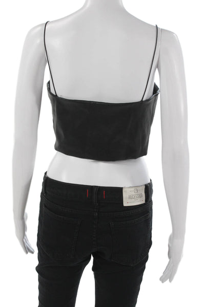 Zara Women Cropped Tank Black Square Neck PU Zip Sleeveless Size M