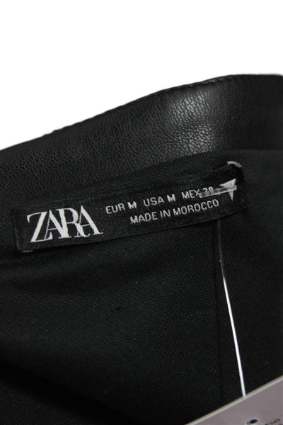 Zara Women Cropped Tank Black Square Neck PU Zip Sleeveless Size M