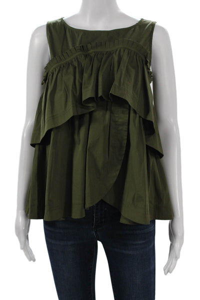 Patrizia Luca Women Sleeveless Cotton Blend Blouse Green Size XS