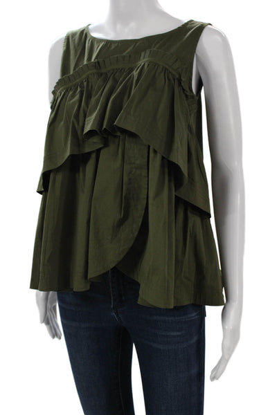 Patrizia Luca Women Sleeveless Cotton Blend Blouse Green Size XS