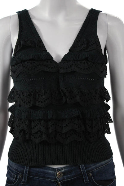 Marissa Webb Women Basic Black Cotton V-Neck Sleeveless Tank Pullover Size S