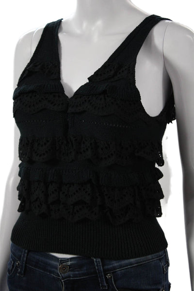 Marissa Webb Women Basic Black Cotton V-Neck Sleeveless Tank Pullover Size S