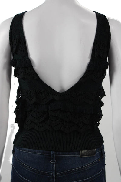 Marissa Webb Women Basic Black Cotton V-Neck Sleeveless Tank Pullover Size S
