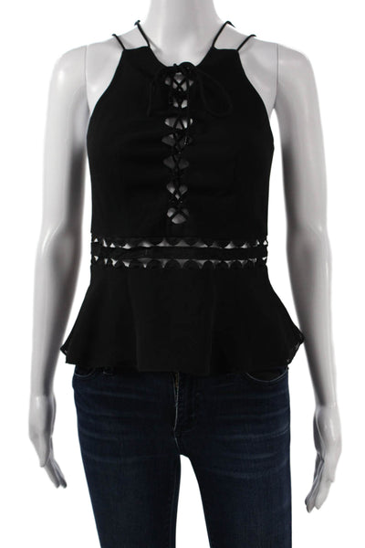 Jonathan Simkhai Women Black Halter Lace Up Blouse Sleeveless Acetate Size 2