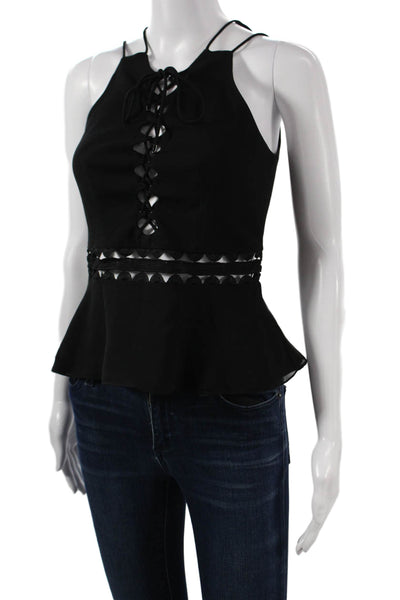 Jonathan Simkhai Women Black Halter Lace Up Blouse Sleeveless Acetate Size 2