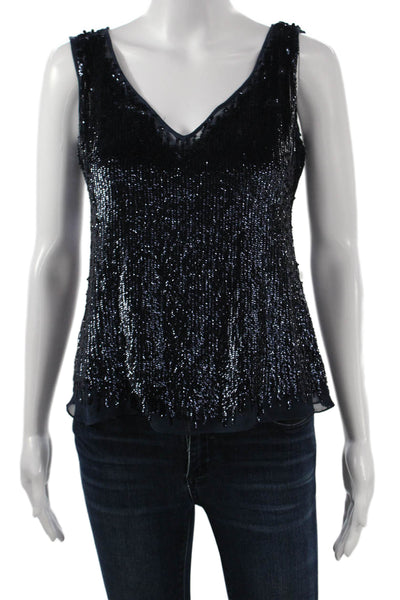 Basix Black Label Women Basic Silk Black Tank V-Neck Sleeveless Zip Size 4