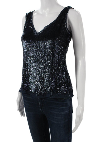 Basix Black Label Women Basic Silk Black Tank V-Neck Sleeveless Zip Size 4