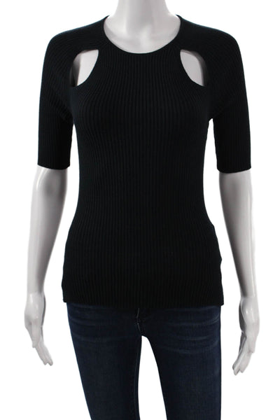 ANR+ Womens Organic Cotton Black Basic T-Shirt 3/4 Sleeve Round Neck Size S