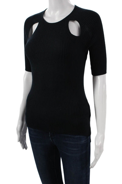 ANR+ Womens Organic Cotton Black Basic T-Shirt 3/4 Sleeve Round Neck Size S