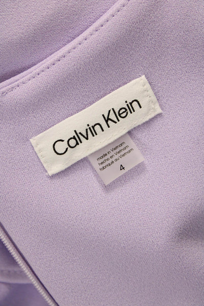 Calvin Klein Womens Sheath Dress Purple Boat Neck Knee Length Polyester Size 4