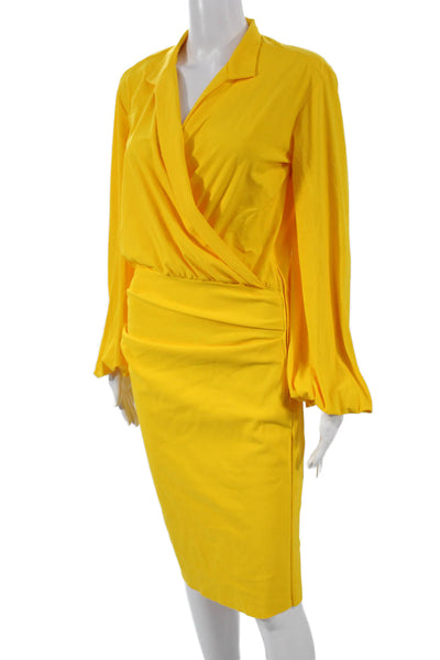 Greta Constantine Womens Wrap Dress Yellow Long Sleeve Knee Size S