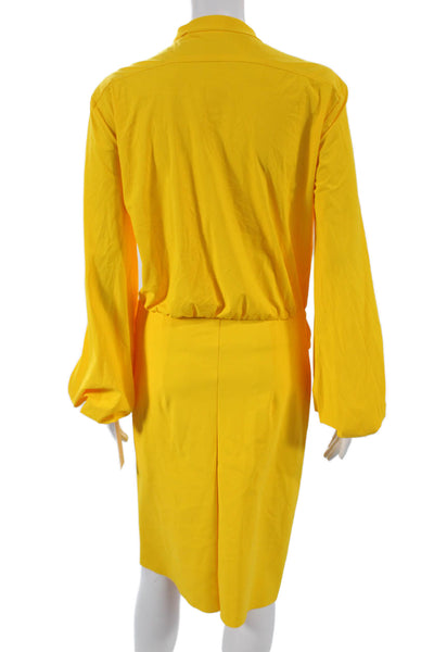 Greta Constantine Womens Wrap Dress Yellow Long Sleeve Knee Size S