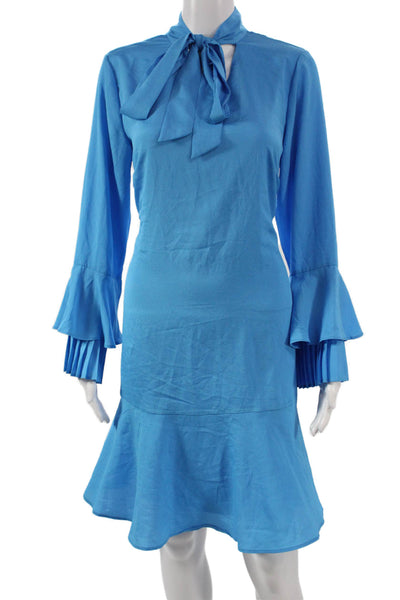 Tahari Levine Women Blue Mini Dress Long Sleeve High Neck Zip Polyester Size 10