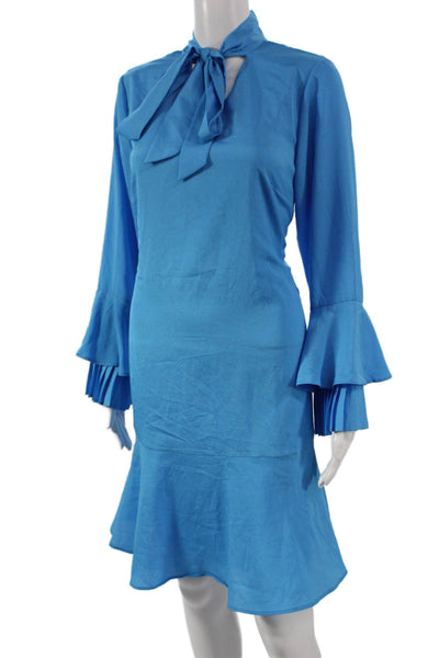 Tahari Levine Women Blue Mini Dress Long Sleeve High Neck Zip Polyester Size 10