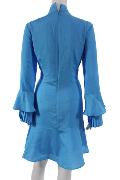 Tahari Levine Women Blue Mini Dress Long Sleeve High Neck Zip Polyester Size 10