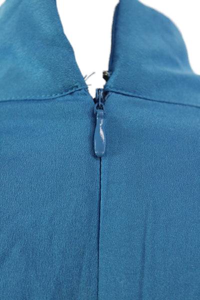 Tahari Levine Women Blue Mini Dress Long Sleeve High Neck Zip Polyester Size 10