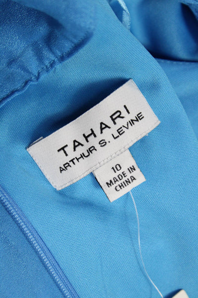 Tahari Levine Women Blue Mini Dress Long Sleeve High Neck Zip Polyester Size 10