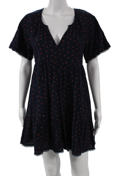 dRA Los Angeles Women Trapeze Swing Dress Blue Rayon V-Neck Short Sleeve Size S